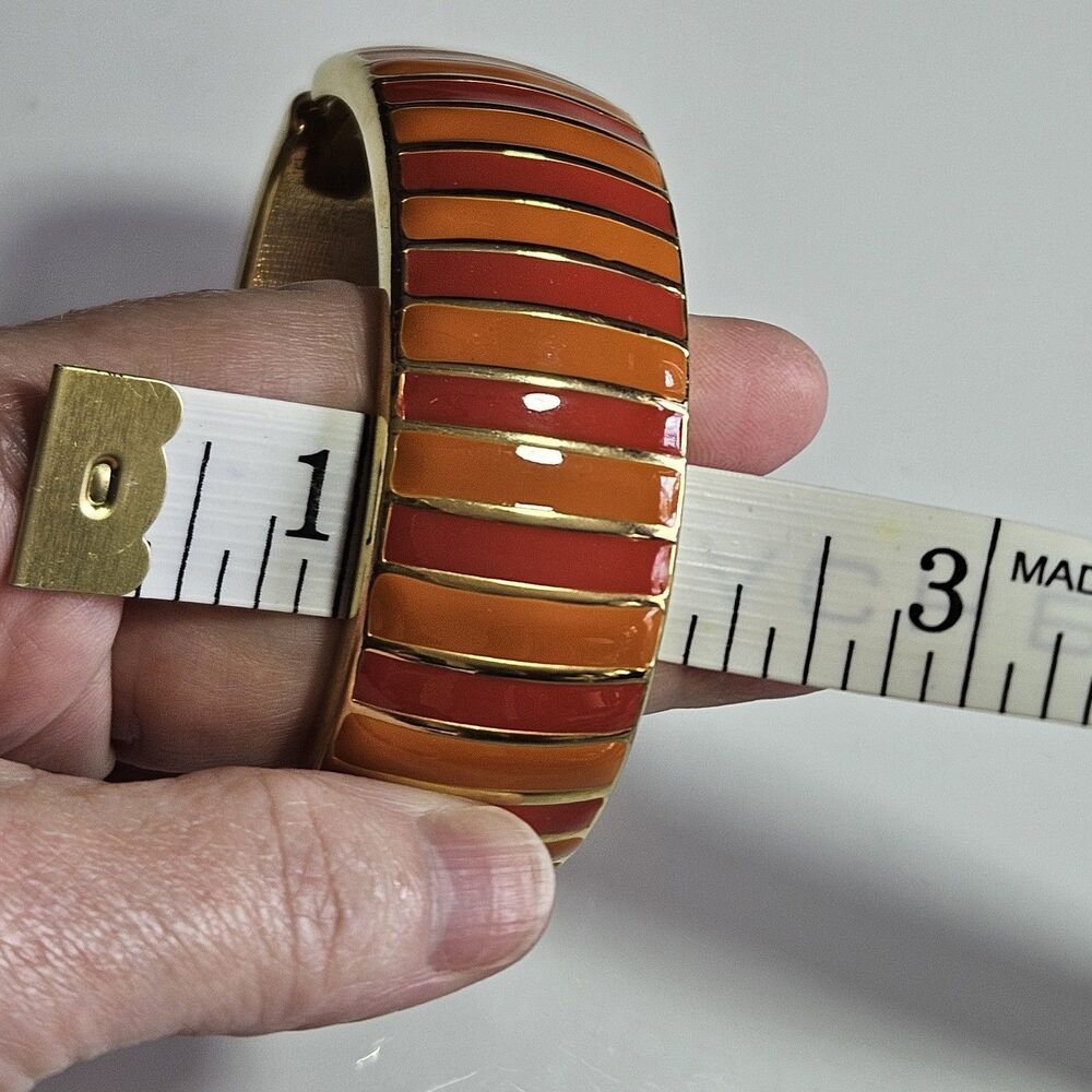 Banana Republic Orange Enamel And Gold Tone Hinged  Bangle Bracelet 6.5" - Picture 8 of 12